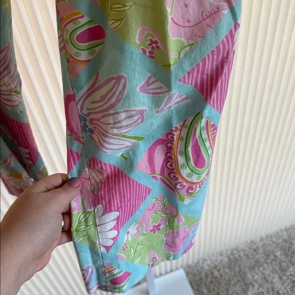 Vintage LILLY PULITZER Pink Blue Floral Cotton Ankle Pants  Size 12 EUC - Picture 4 of 5
